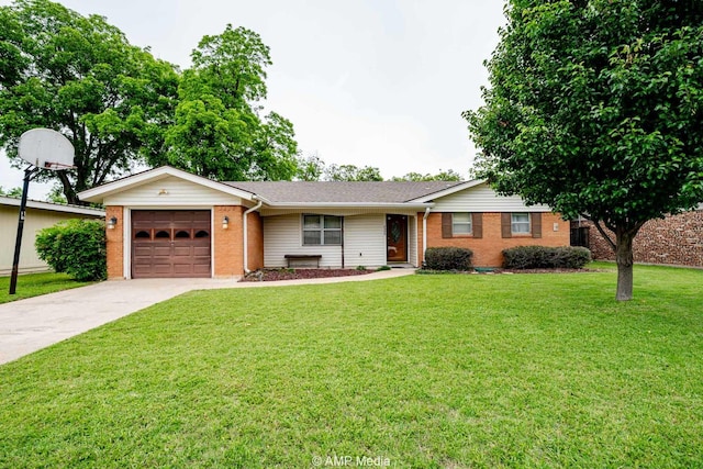 2302 13th, Brownwood, TX 76801 - ranch-style home featuring brick siding, concrete driveway, a garage, and a front lawn