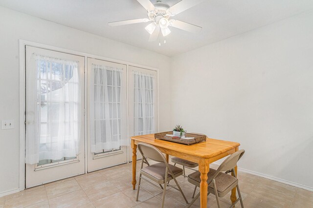 6204 Pennsylvania Ave, Arlington, TX 76017 - dining space with a ceiling fan, light tile patterned flooring, and an office area