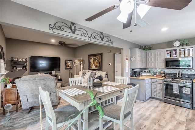 1626 Morrow Ln, Abilene, TX 79601 - dining space featuring ceiling fan, light wood-type flooring, and recessed lighting