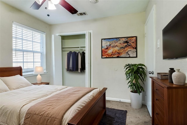 4312 Ridgedale Dr, Mesquite, TX 75150 - bedroom featuring baseboards, carpet, a closet, and ceiling fan