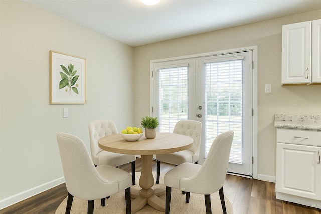 4312 Ridgedale Dr, Mesquite, TX 75150 - dining space featuring baseboards, french doors, and dark wood-style floors