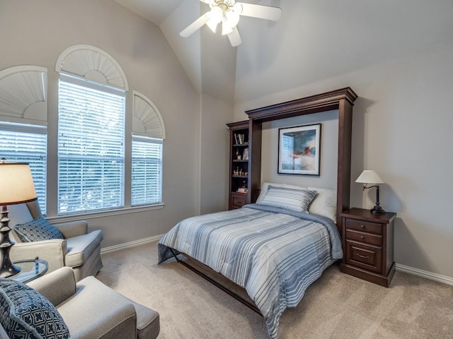 5924 Deerwood Ln, Frisco, TX 75036 - carpeted bedroom with baseboards, lofted ceiling, and a ceiling fan