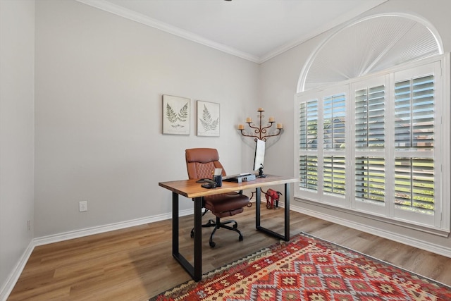 3921 Overlake Dr, Plano, TX 75023 - office featuring wood finished floors, baseboards, ornamental molding, and a chandelier
