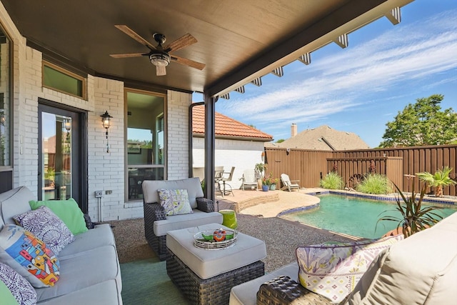 3921 Overlake Dr, Plano, TX 75023 - view of patio / terrace featuring an outdoor hangout area, ceiling fan, and a fenced backyard
