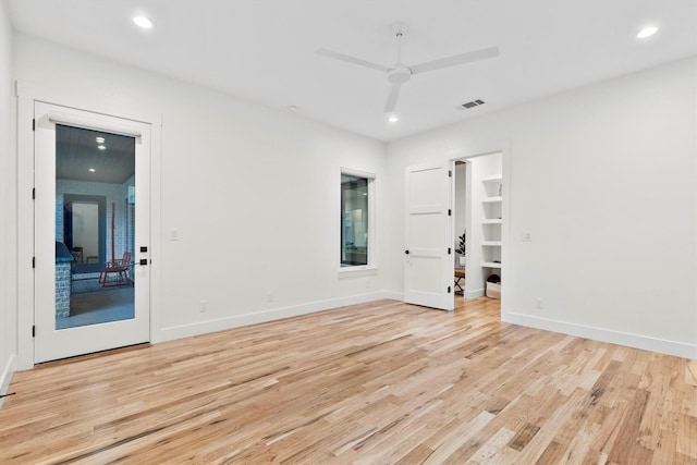 1206 Whisper Rock Dr, Rockwall, TX 75032 - empty room with light wood-style floors, ceiling fan, baseboards, and recessed lighting