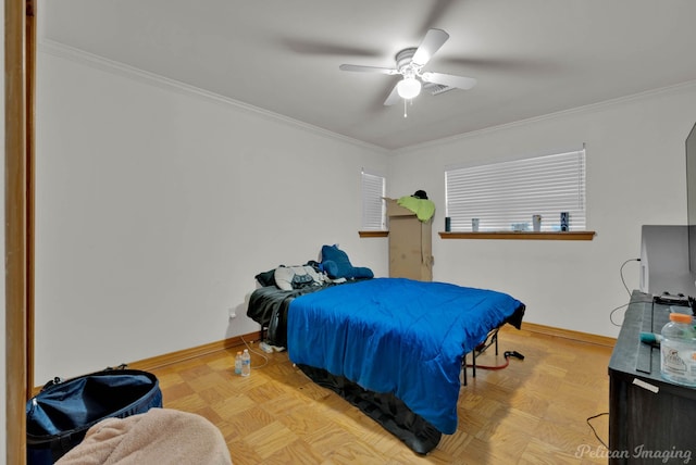 3315 Surrey Rd, Shreveport, LA 71105 - bedroom with crown molding, baseboards, and ceiling fan