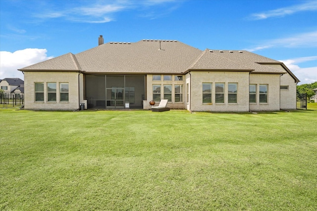 2101 Narrow Rd, Lucas, TX 75002 - rear view of property featuring a sunroom, a chimney, and a shingled roof