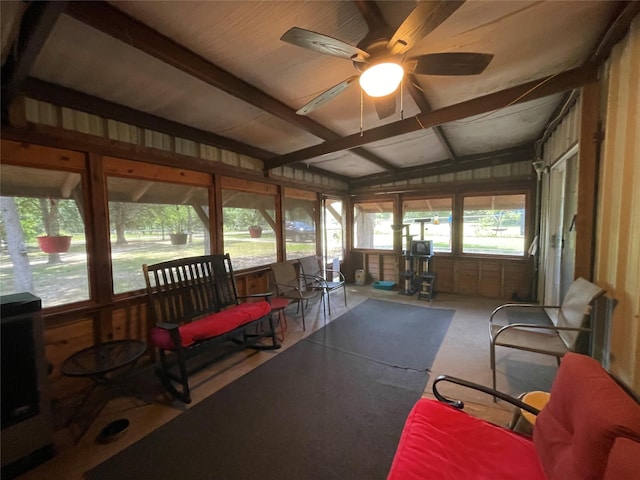 190 Fcr 192, Streetman, TX 75859 - sunroom with ceiling fan and beam ceiling