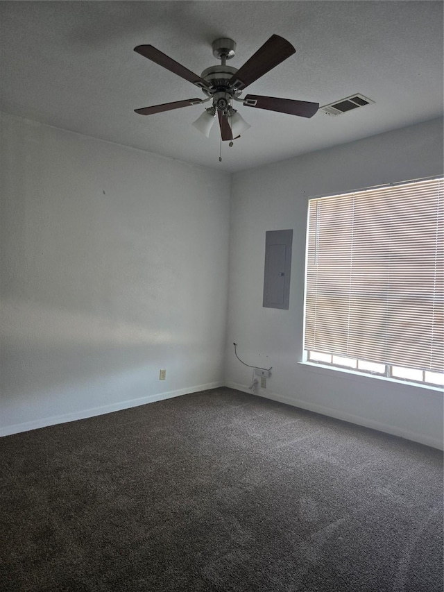 811 Vincent St, Brownwood, TX 76801 - carpeted spare room featuring electric panel, a ceiling fan, and baseboards