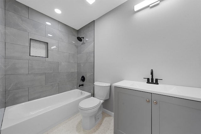 2208 Jane St, Waco, TX 76711 - full bath featuring baseboards, toilet, tub / shower combination, vanity, and speckle patterned floor
