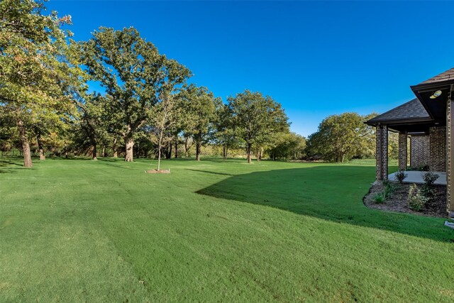 view of grassy yard featuring view of scattered trees
