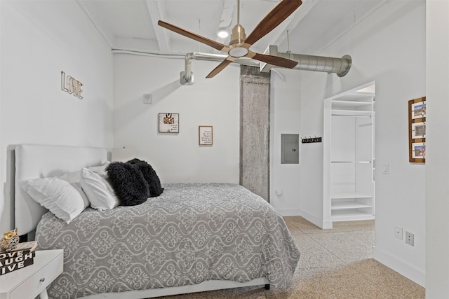 221 W Lancaster Ave Unit 4012, Fort Worth, TX 76102 - bedroom with baseboards, electric panel, and ceiling fan