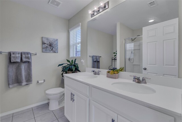 2208 Heaton St, Forney, TX 75126 - full bath with tile patterned flooring, a stall shower, toilet, baseboards, and double vanity