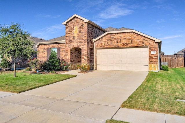 2208 Heaton St, Forney, TX 75126 - view of front of house with brick siding, a garage, driveway, and roof with shingles