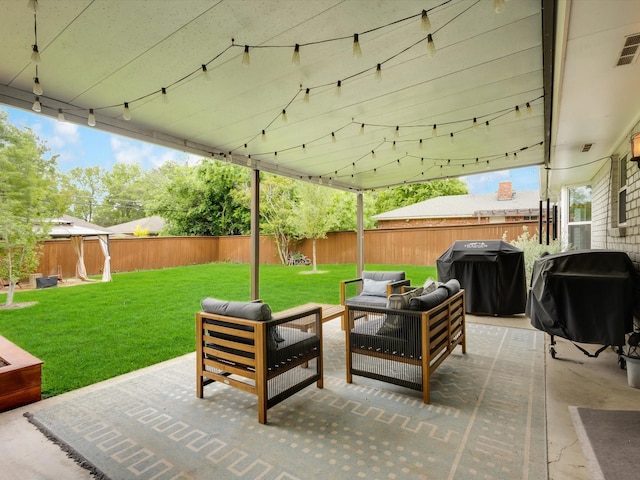 view of patio / terrace featuring an outdoor hangout area and grilling area