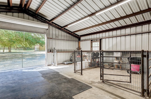 garage with metal wall