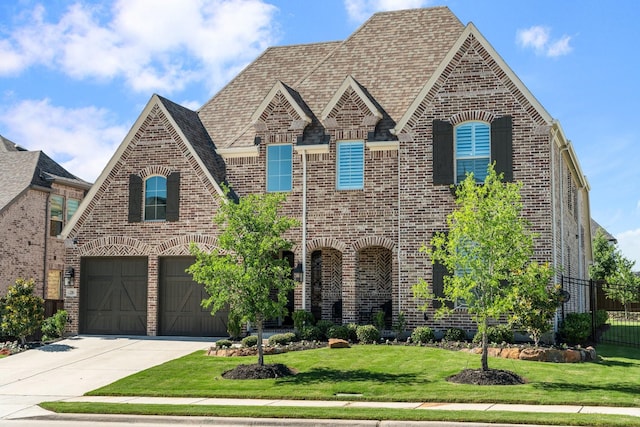 2200 Sandalwood Dr, Prosper, TX 75078 - french provincial home with brick siding, concrete driveway, a garage, and a shingled roof