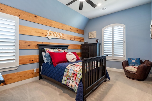 2200 Sandalwood Dr, Prosper, TX 75078 - carpeted bedroom featuring vaulted ceiling, a ceiling fan, and baseboards