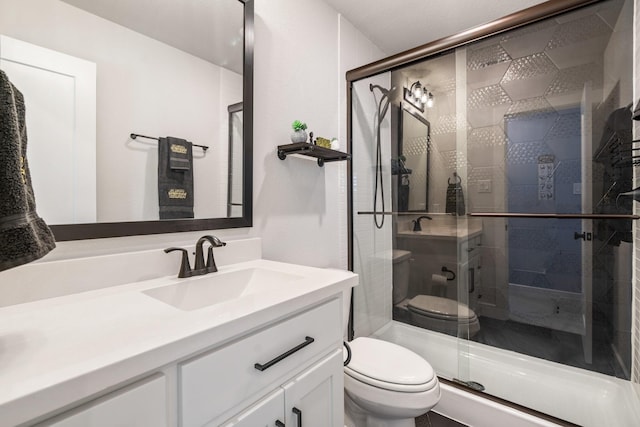 2200 Sandalwood Dr, Prosper, TX 75078 - bathroom featuring toilet, a stall shower, and vanity