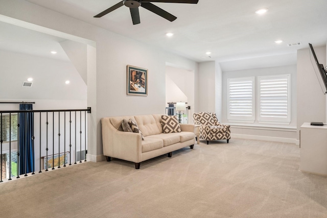 2200 Sandalwood Dr, Prosper, TX 75078 - living room with a ceiling fan, light colored carpet, recessed lighting, and baseboards