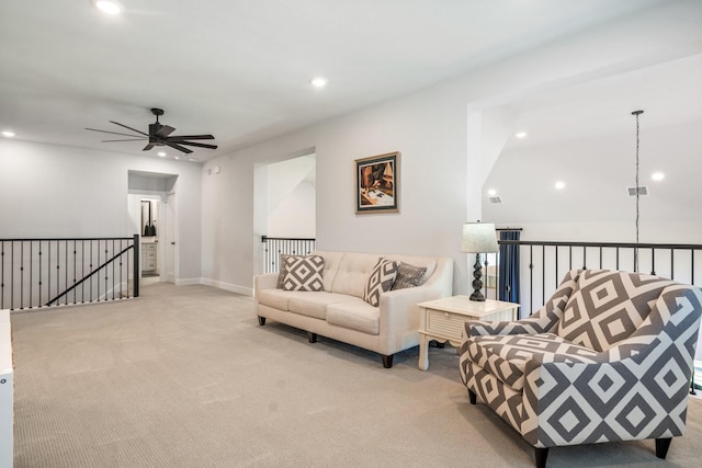 2200 Sandalwood Dr, Prosper, TX 75078 - living room featuring light colored carpet, ceiling fan, recessed lighting, and baseboards