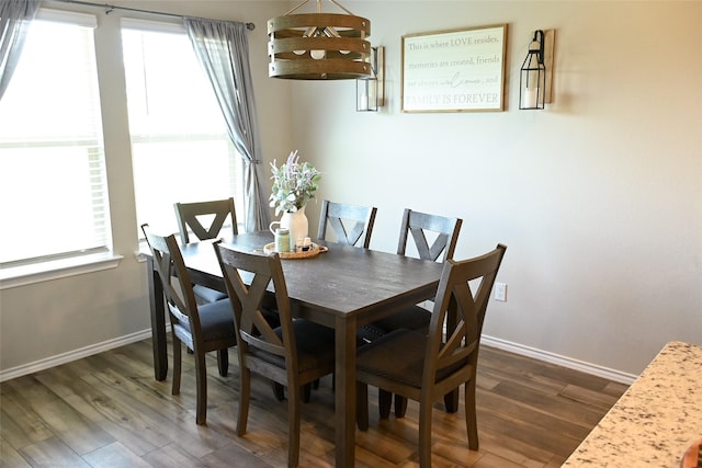 7121 Guadalupe Rd, Waco, TX 76633 - dining room featuring dark wood-style flooring, healthy amount of natural light, and baseboards