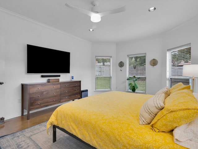 1806 Briarcrest Ln, Arlington, TX 76012 - bedroom featuring recessed lighting, ceiling fan, ornamental molding, and baseboards