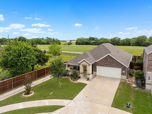 252 Rosewood Dr, Lavon, TX 75166 - ranch-style home with brick siding, an attached garage, a shingled roof, and driveway