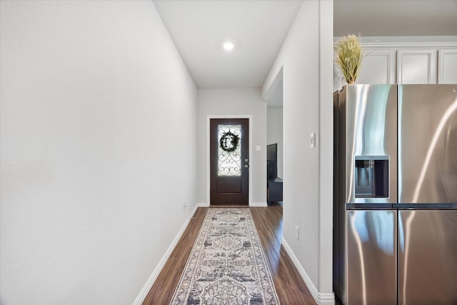252 Rosewood Dr, Lavon, TX 75166 - doorway to outside featuring dark wood-type flooring and baseboards