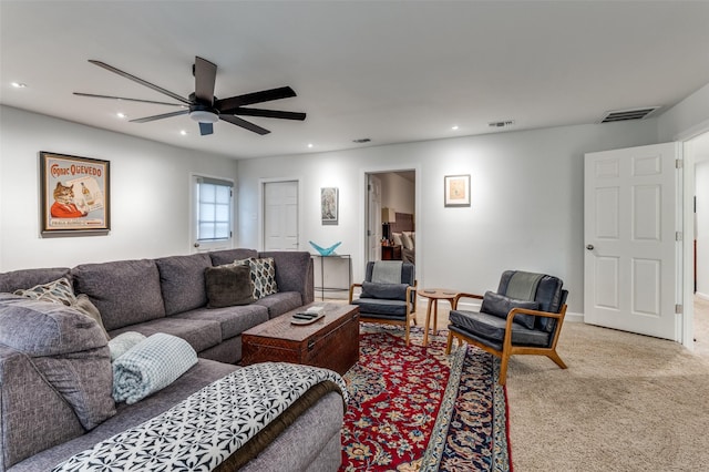 109 Tuscany Ct, Irving, TX 75062 - living room featuring recessed lighting, ceiling fan, and carpet floors
