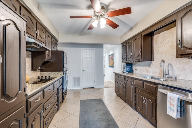 109 Tuscany Ct, Irving, TX 75062 - kitchen with dishwasher, a sink, under cabinet range hood, black electric cooktop, and ceiling fan