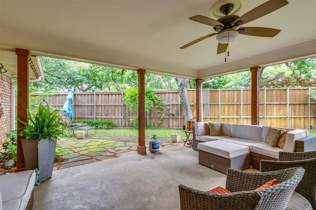 109 Tuscany Ct, Irving, TX 75062 - view of patio with fence, ceiling fan, and an outdoor hangout area