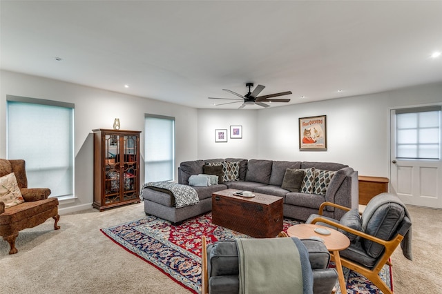 109 Tuscany Ct, Irving, TX 75062 - carpeted living room featuring ceiling fan and recessed lighting