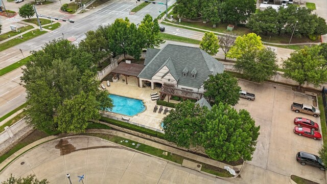 829 Milton Way, Coppell, TX 75019 - view from above of property with a pool area