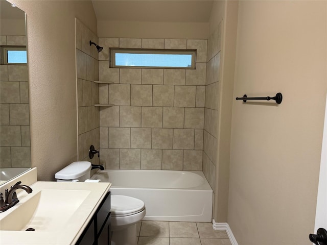 3400 Glen Crest Ln, Denton, TX 76208 - full bathroom with tile patterned floors, toilet, vanity, and bathtub / shower combination