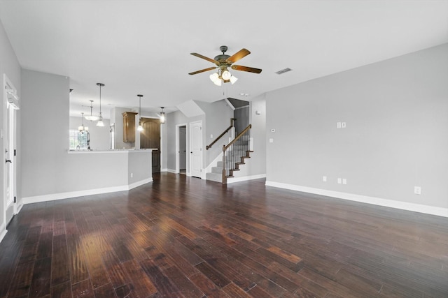10825 Thorngrove Ct, Fort Worth, TX 76052 - unfurnished living room with ceiling fan, wood finished floors, stairs, and baseboards