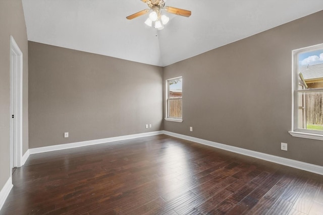 10825 Thorngrove Ct, Fort Worth, TX 76052 - unfurnished room with ceiling fan, dark wood finished floors, baseboards, and lofted ceiling