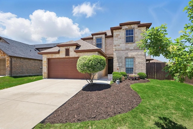 10825 Thorngrove Ct, Fort Worth, TX 76052 - view of front facade featuring a garage, driveway, stone siding, and brick siding