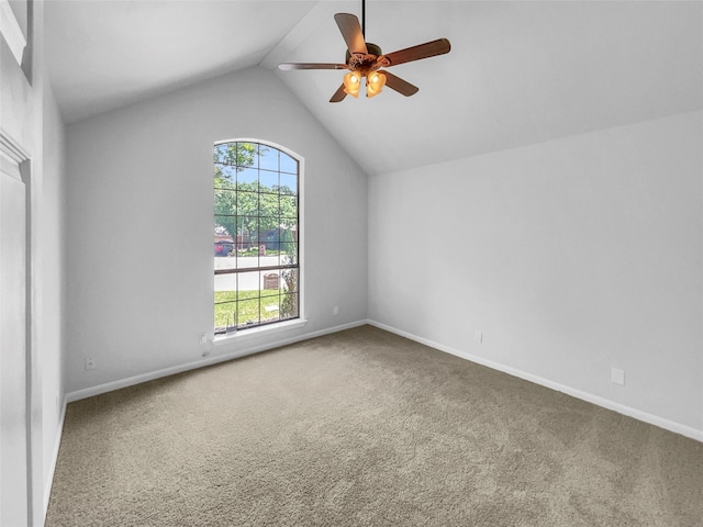 2303 Ox Bow Ct, Arlington, TX 76006 - unfurnished room featuring a ceiling fan, carpet, lofted ceiling, and baseboards