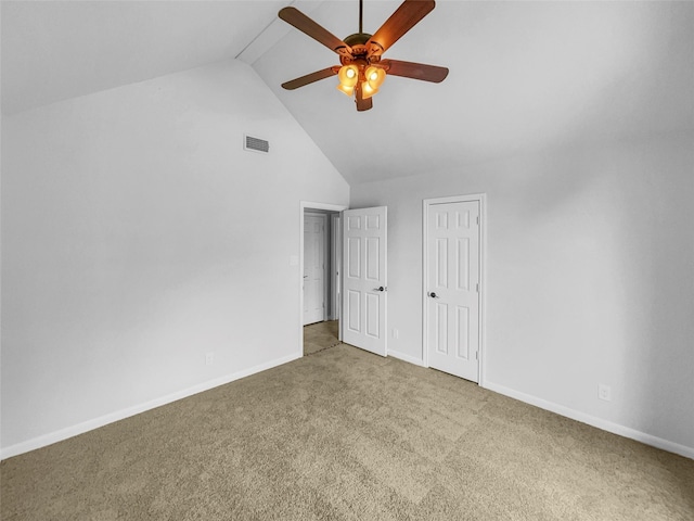 2303 Ox Bow Ct, Arlington, TX 76006 - unfurnished bedroom with carpet, baseboards, high vaulted ceiling, ceiling fan, and a closet