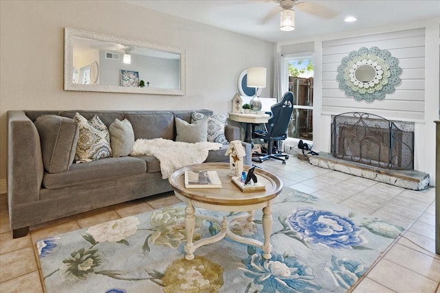 228 Mccarley Pl, Mckinney, TX 75071 - tiled living area with a ceiling fan