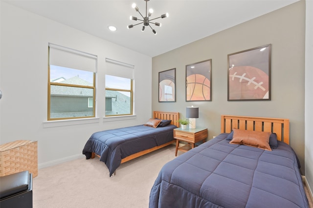 13037 Cabana Dr, Frisco, TX 75035 - carpeted bedroom featuring a chandelier and baseboards