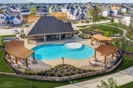 13037 Cabana Dr, Frisco, TX 75035 - community pool with fence, a patio, a pergola, a residential view, and a gazebo