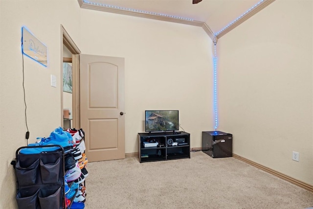 6725 S Fork Dr, North Richland Hills, TX 76182 - game room featuring vaulted ceiling, carpet, and baseboards