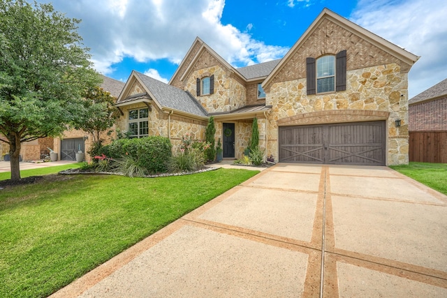 4533 Cheetah Trl, Frisco, TX 75034 - view of front of house with stone siding, driveway, an attached garage, and a standing seam roof