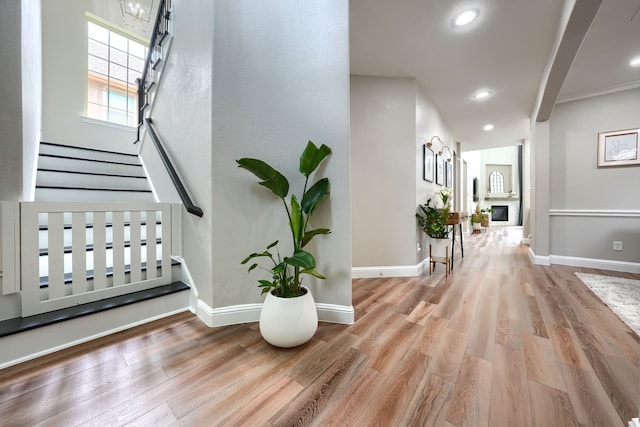 4533 Cheetah Trl, Frisco, TX 75034 - foyer with wood finished floors, stairway, baseboards, and recessed lighting
