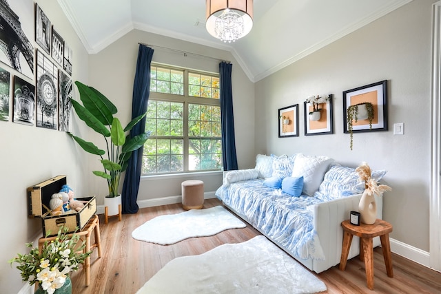 4533 Cheetah Trl, Frisco, TX 75034 - bedroom with lofted ceiling, wood finished floors, crown molding, and baseboards