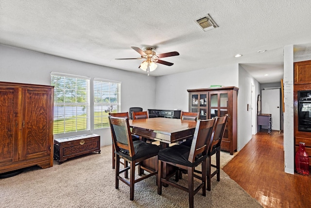 1801 Beavers Pt, Bonham, TX 75418 - dining space featuring ceiling fan, a textured ceiling, light colored carpet, and recessed lighting