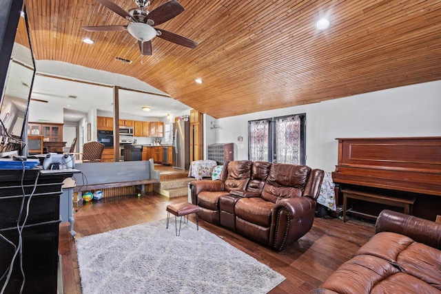 1801 Beavers Pt, Bonham, TX 75418 - bedroom with stainless steel fridge, wood ceiling, lofted ceiling, and wood-type flooring