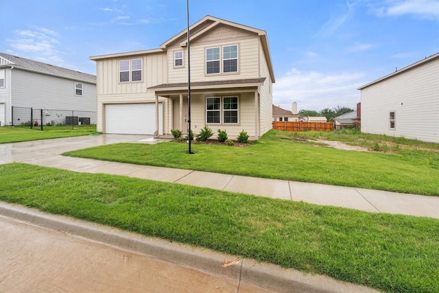 111 Peace Lily Way, Tolar, TX 76476 - view of front facade with board and batten siding, driveway, a garage, and central AC unit